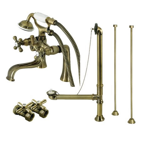Kingston Brass CCK228AB Deck Mount Clawfoot Tub Faucet Package with Supply Line, Antique Brass CCK228AB